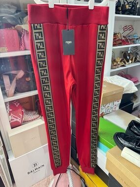Fendi Red Track Pants with FF Logo Tape